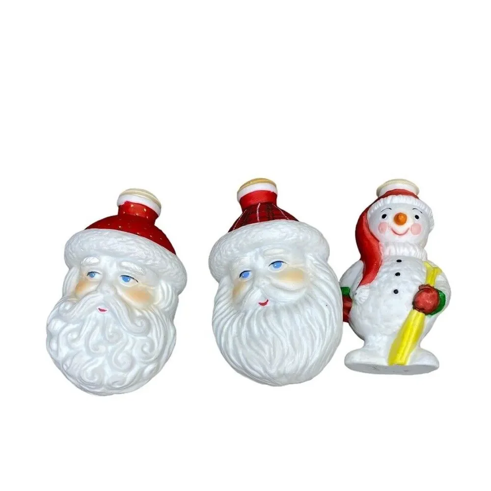 3‎ Old World Porcelain Christmas Light Covers Santa Snowman Skiing